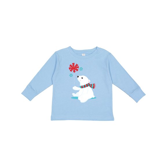 Inktastic Polar Bear, Bear with Scarf, Cute Bear, Snowflakes Boys or Girls Long Sleeve Toddler T-Shirt
