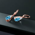 thumbnail image 4 of Gem Stone King 18K Rose Gold Plated Silver Swiss Blue Topaz and Lab Grown Diamond Dangle Earrings for Women | 7.14 Cttw | Gemstone November Birthstone | Oval 10X8MM, 4 of 4
