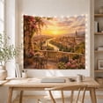 thumbnail image 5 of Golden Sunset River City with Flower-Filled Stone Terrace Romantic Vintage for Art Lovers European Cafe Decor Housewarming Gift Tapestry Wall Hanging for Living Room and Bedroom, 5 of 7