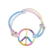 Lot 12 7" Adult 60s Hippie Rainbow Peace Sign Costume Elastic Bracelet Medallion