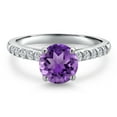 thumbnail image 3 of Gem Stone King 10K White Gold Purple Amethyst and Lab Grown Diamond Engagement Ring for Women | 1.40 Cttw | Round 7MM | Gemstone February Birthstone | Size 7, 3 of 6