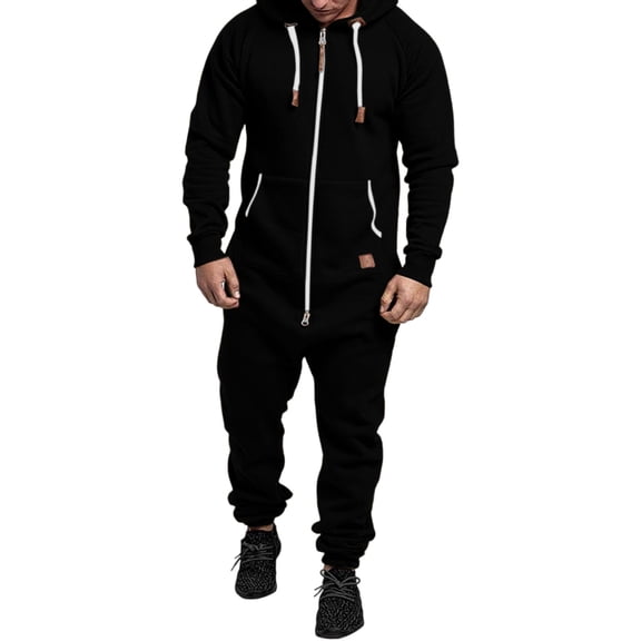 Yokua Men's Fleece Jumpsuit Piece Hooded Sweatshirt sie Fleece Zip Up Lounge Jogger Sweatsuit Overall Romper