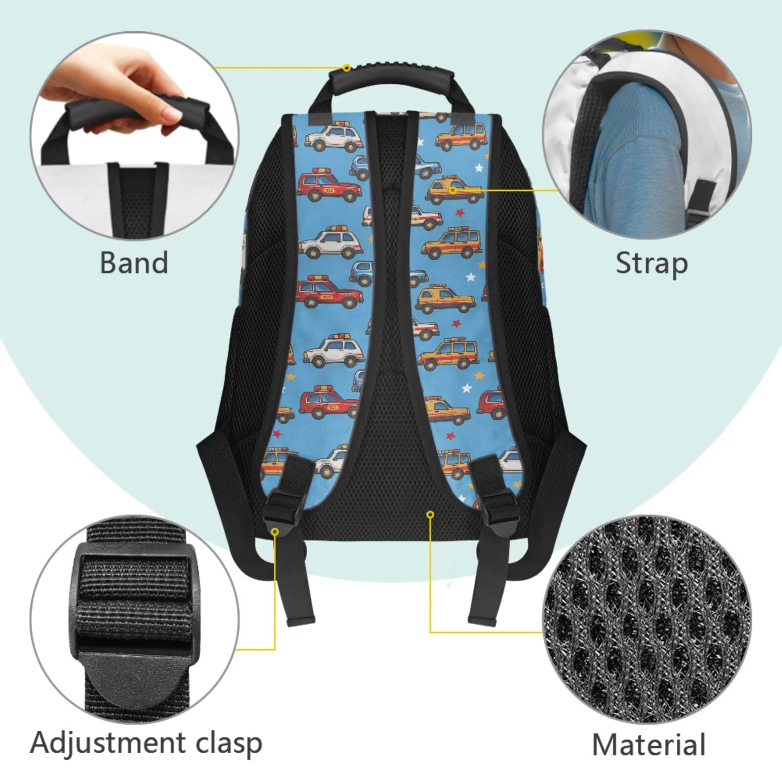 Pzuqiu Cartoon Car Print Back Pack for School Girls 4 pcs 17 Inch Kids Backpack Lunch Bag with Pencil Case,Cute Travel Rucksack Camping Schoolbag for Teens Middle School