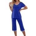 thumbnail image 1 of Zanvin Womens High Waisted Linen Capris Pants, Women's Short Sleeve V-Neck Top Cropped Pants Print Suit, Quickly Dried, Soft and Breathable, Blue, M, 1 of 8