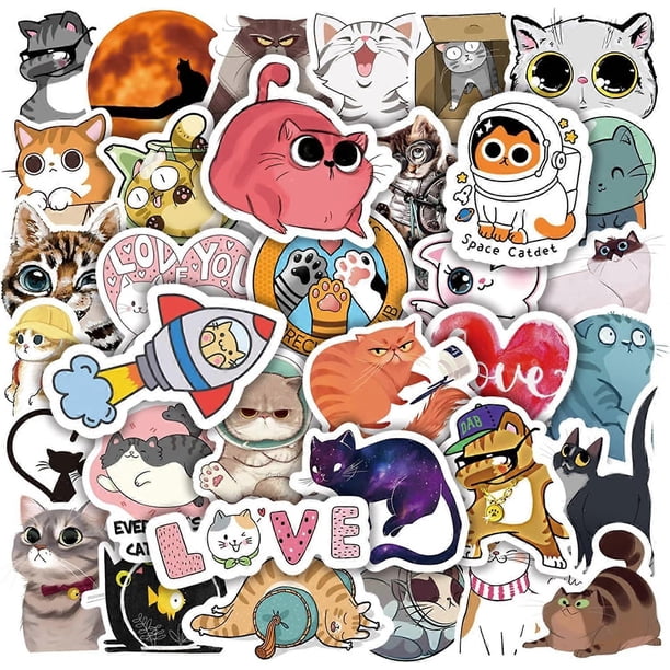 50pcs Cute Cat Stickers, Kawaii Waterproof Vinyl Animal Stickers for Water Bottle, Laptop, Skateboard Bicycles Bumper Sticker Decals for Kids Teens Gi