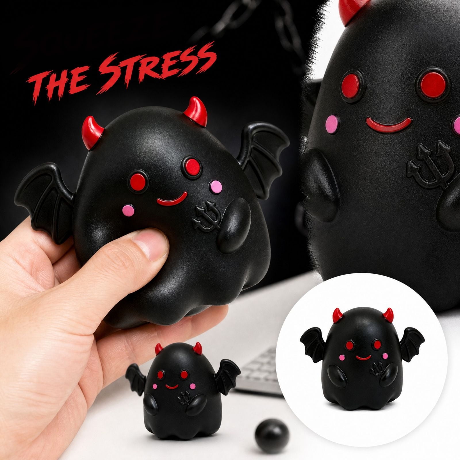 Squishy Relaxation Toy with Slow Rising Devil Ghost Design Single Piece Black with Red Horns and Wings for Adults Sensory Squeeze Toy