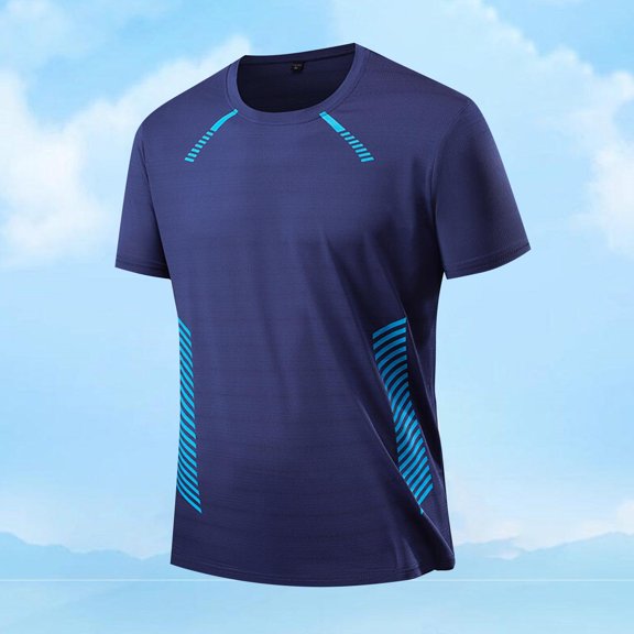 HOMADLES Mens Short Sleeve Ice silk Soft Summer Gym Casual Pullover Short Sleeve Dark Blue L