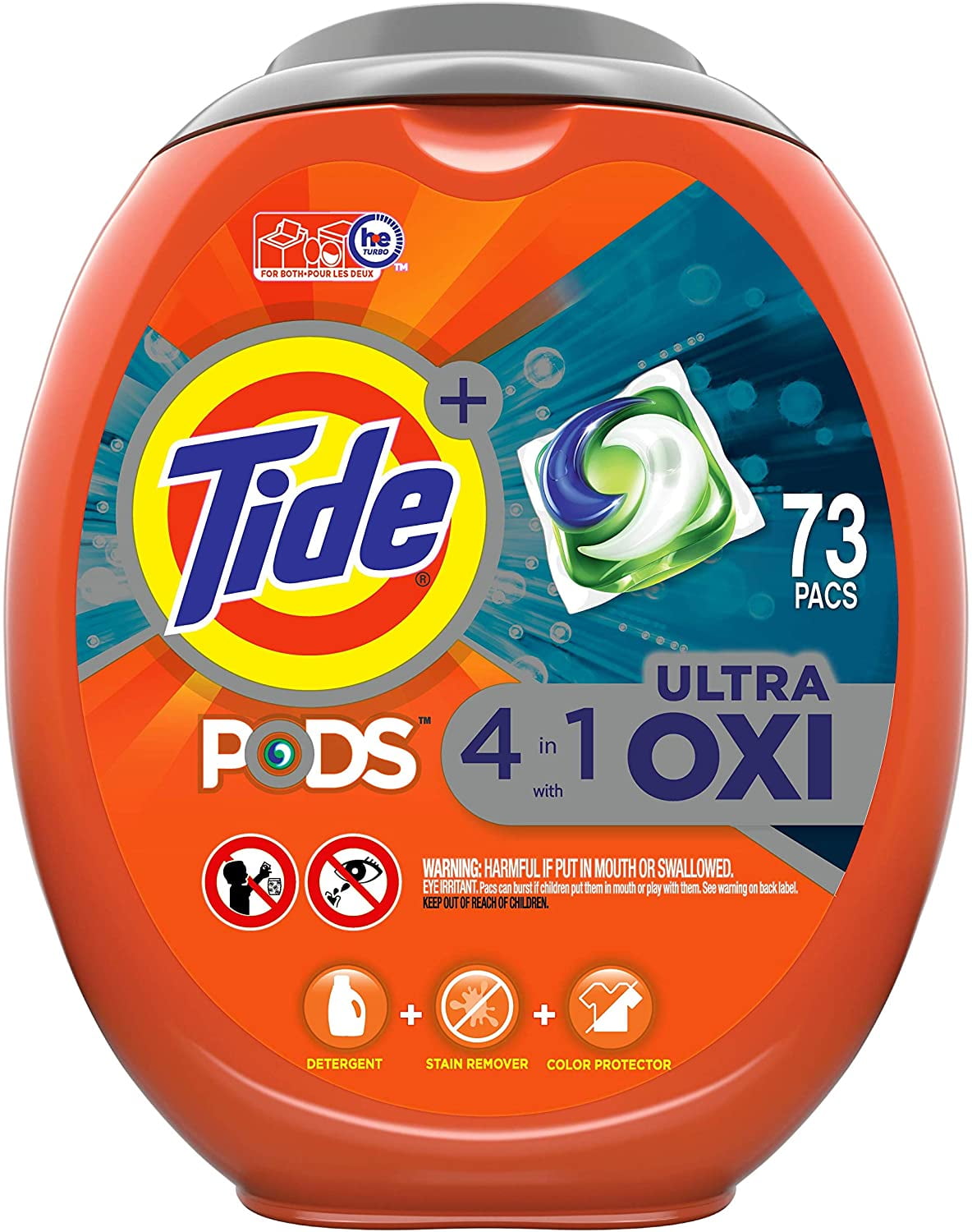 Tide Pods Ultra Oxi Liquid Laundry Detergent Pacs, 73 Count, Packaging