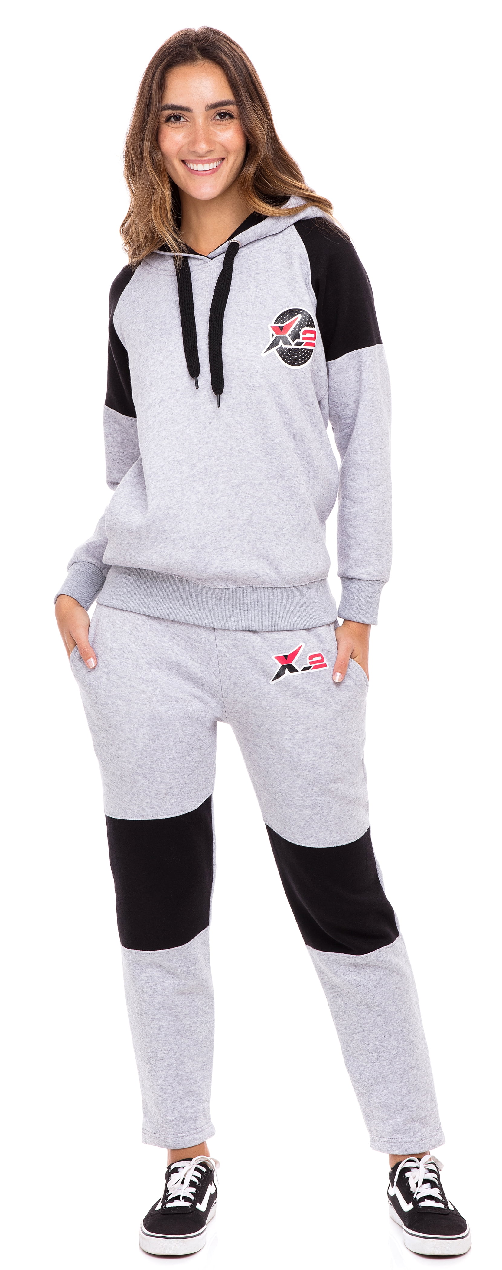 Women Athletic Fleece Sweatsuit Tracksuit Activewear Black-Panel Gray ...