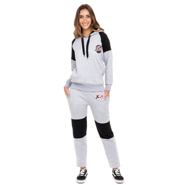 X-2 - Women Athletic Fleece Sweatsuit Tracksuit Activewear Black-Panel ...