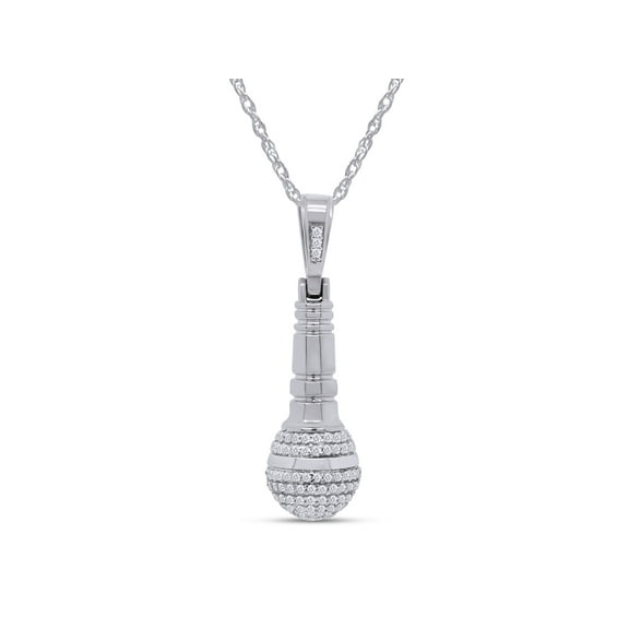 AFFY Round Cut White Cubic Zirconia Microphone Pendant Necklace in 14k White Gold Over Sterling Silver