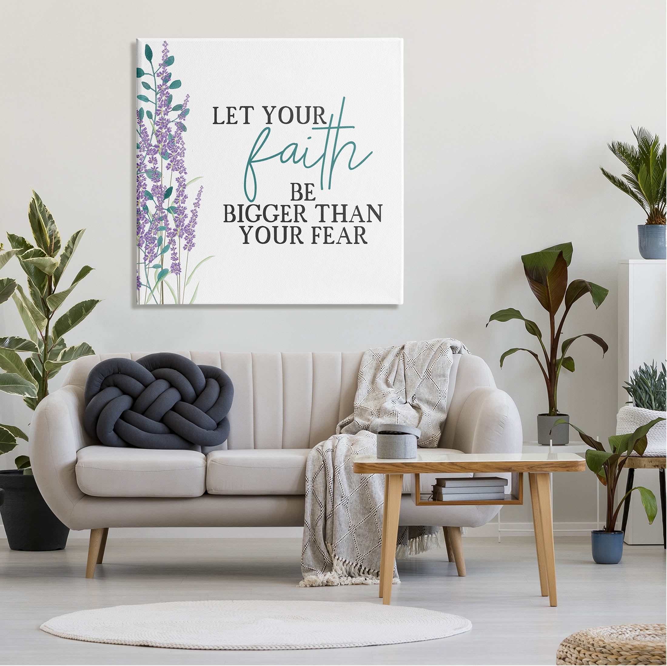 Stupell Industries Faith Bigger Than Your Fear Lavender Graphic Art Gallery Wrapped Canvas Print Wall Art, Design by Kim Allen