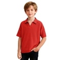 thumbnail image 6 of Gamivast Collared Shirts for Boys Solid V-Neck Loose Fit Lightweight Breathable Tops Waffle-Knit Textured Short Sleeve T-Shirts Casual Daily School outdoor Golf outfits, 6 of 7