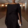 thumbnail image 5 of Women's Cape Sleeve Bodycon Maxi Dress, Pleated Solid Color Long Gown, One Shoulder Formal Dress for Wedding Guest, Evening Party and Date Night Black S, 5 of 10