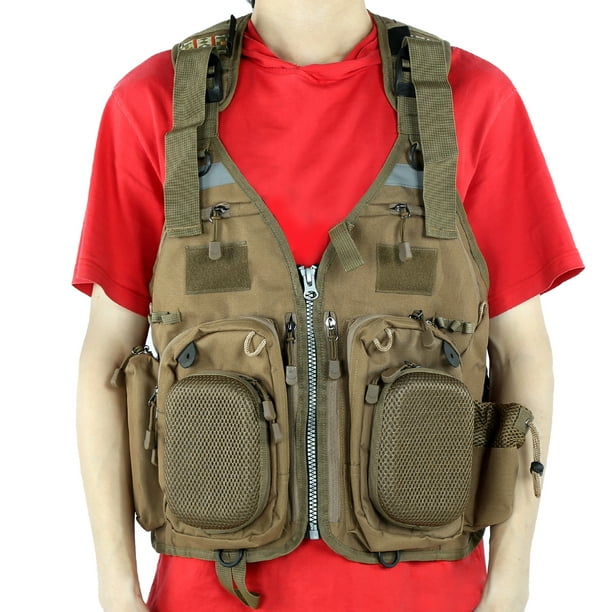 Gilet de Peche Veste de Peche avec Fermeture a Glissiere avant de Haute Qualite avec Six Autres Poches avant Ouvertes Conception de Sac en Filet