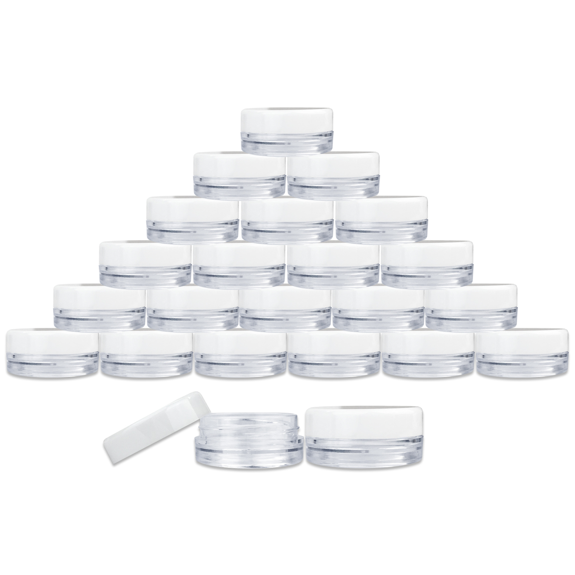 Beauticom 200 Pieces High Quality 3 Gram 3 ml (0.1 oz) Plastic Round Cosmetic Beauty Makeup Sample Jars (White Lid)