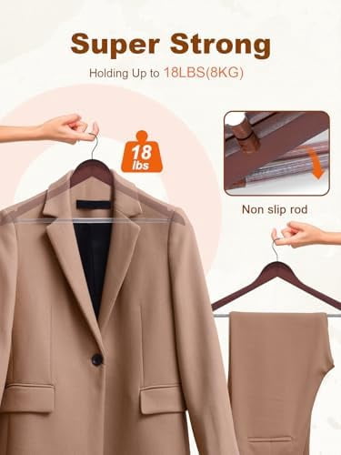 Cherry Wooden Hangers 30 Pack, Solid Wood Hanger with Non Slip Pant Bar, Heavy Duty Wooden Coat Hanger for Closet, Smooth Finish Wood Clothes Hangers for Shirts, Suits, Jackets, Dress