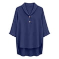 thumbnail image 6 of Hfnxid Fall Tops for Women Dressy Loose Fit 3/4 Length Sleeve Shirts Casual Button V Neck Blouses Fashion High Low Hem Tshirts Navy L, 6 of 8