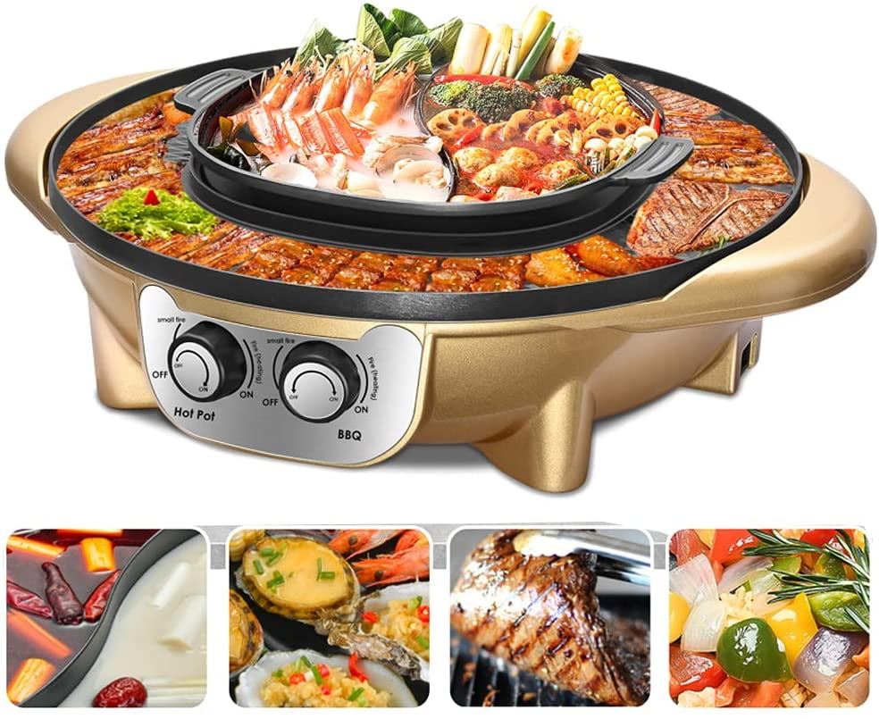 Electric Grill Hot Pot, 2 in 1 Upgraded 2200W Electric Smokeless