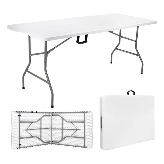 Mesa Plegable Portátil tipo Portafolio Exteriores 180cm 2pz blanco