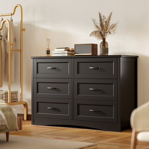 Asofer 6 Drawer Dresser, Chest of Drawers for Bedroom with Metal Handle, for Living Room, Cloakroom, Gray