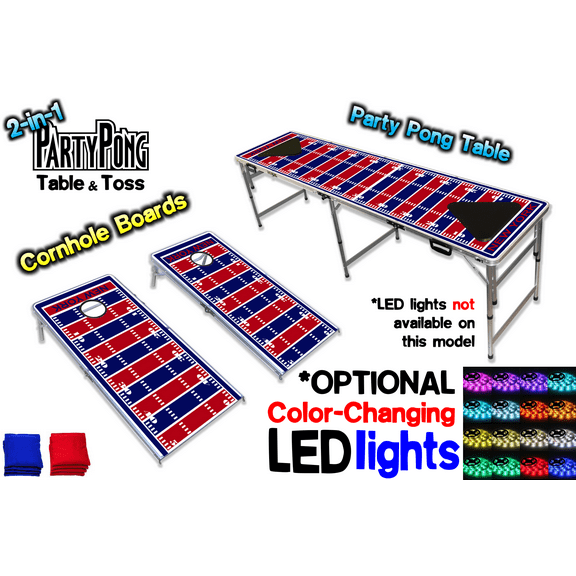 2-in-1 Cornhole Boards & Beer Pong Table - New York Football Field