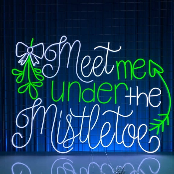 Handmadetneonsign Meet Me Under The Mistletoe Neon Sign, Merry Christmas Wall Art Decor, Christmas Wall Decor