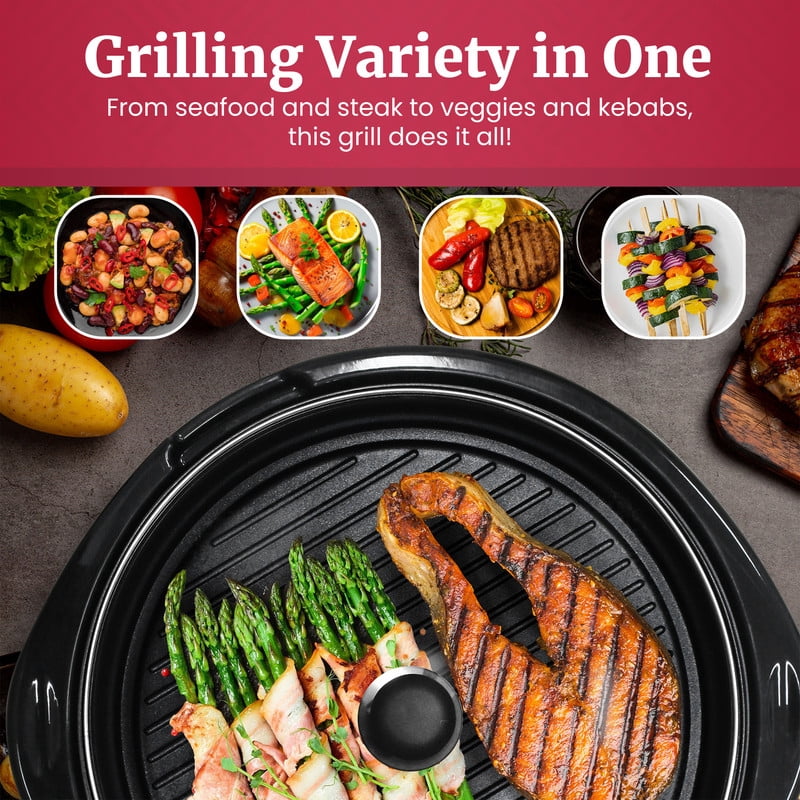 Elite Cuisine EMG508 14-inch Electric BBQ Grill with Tempered Glass Lid