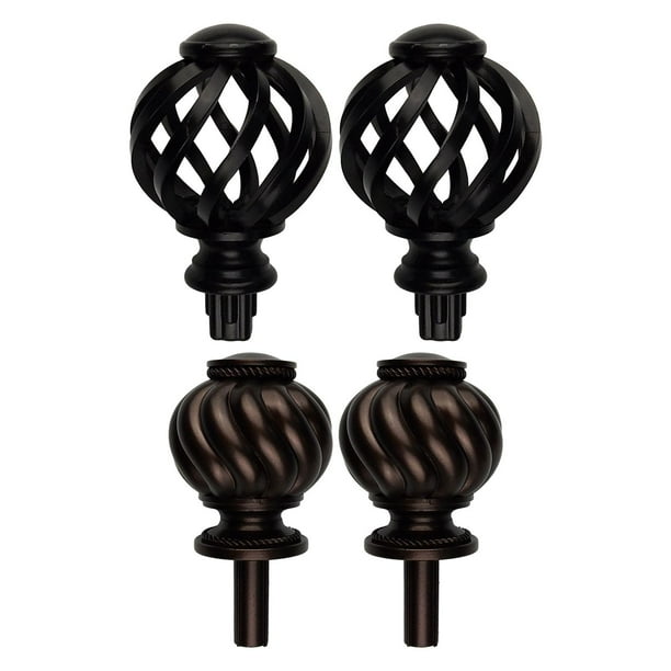 4 piezas de remates para barras de cortina de 3/4 de pulgada de diámetro, accesorios para extremos de postes de ventana Negro ahuecado y marrón.