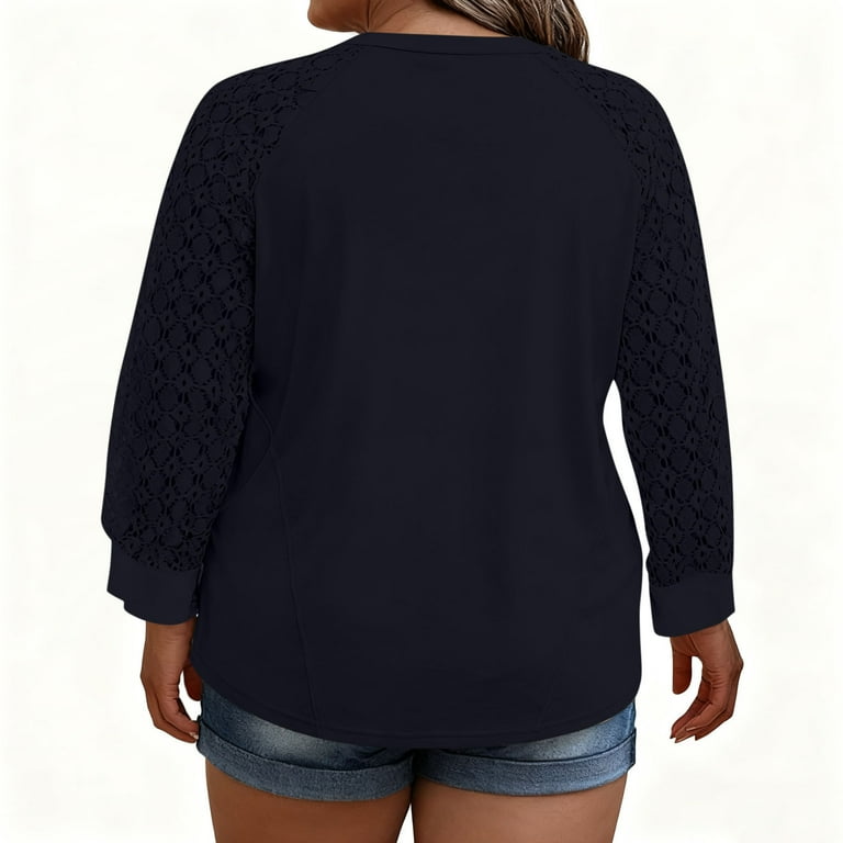 Fznquz Plus Size Trendy Tops for Women 2026 Blue Long Sleeve Tee