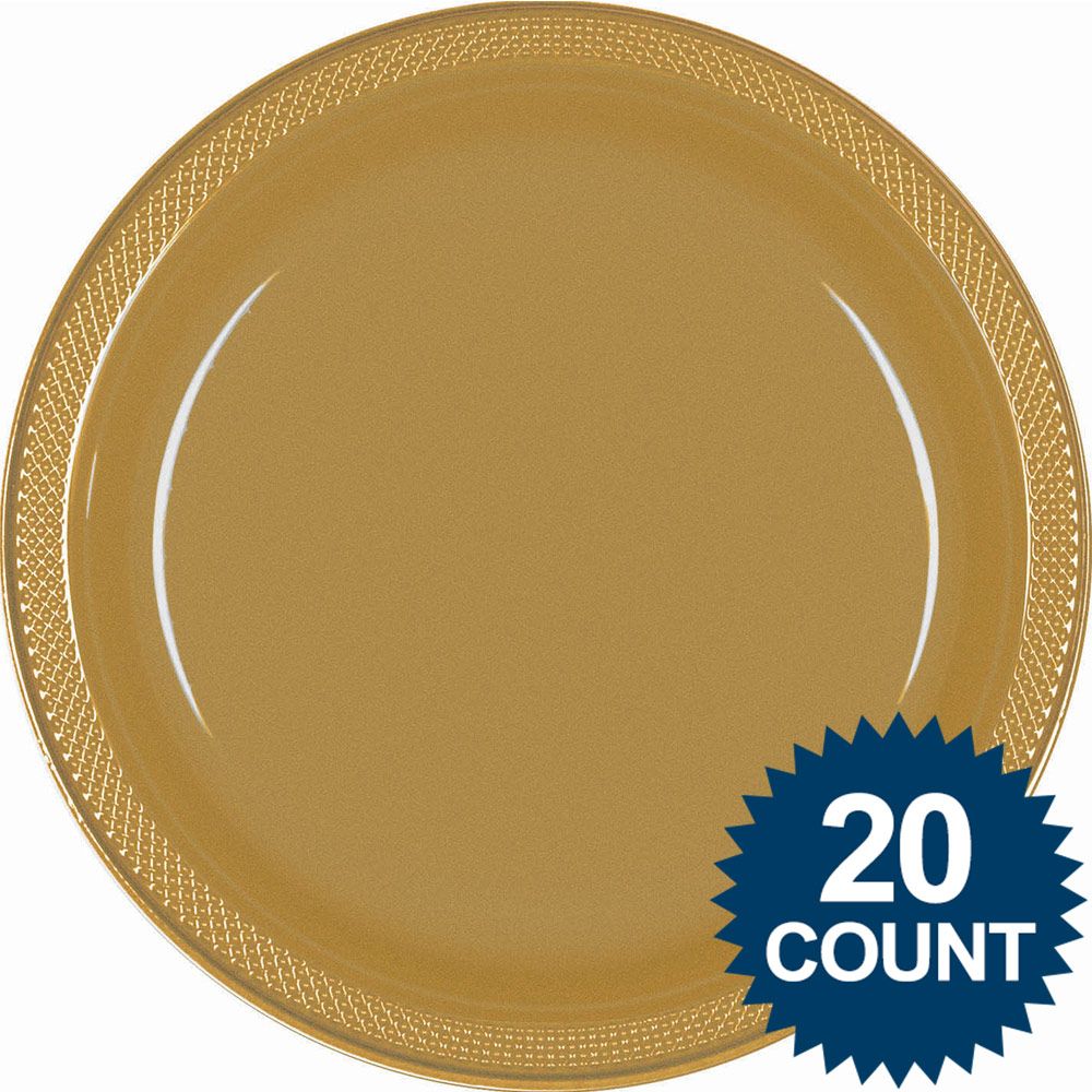 Gold 10" Plastic Dinner Plates (20 Count)