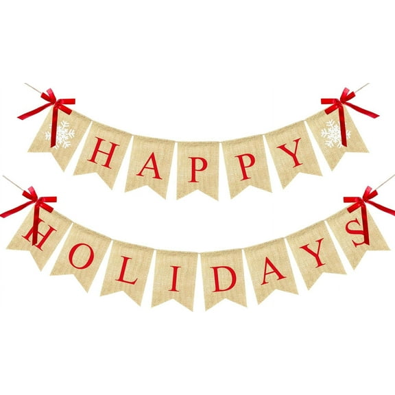Happy Holidays Banner Burlap, Christmas Decorations for Home Office, Christmas Banner for Fireplace Mantel Indoor Outdoor Decor, Happy Holidays Sign Xmas Party Supplies