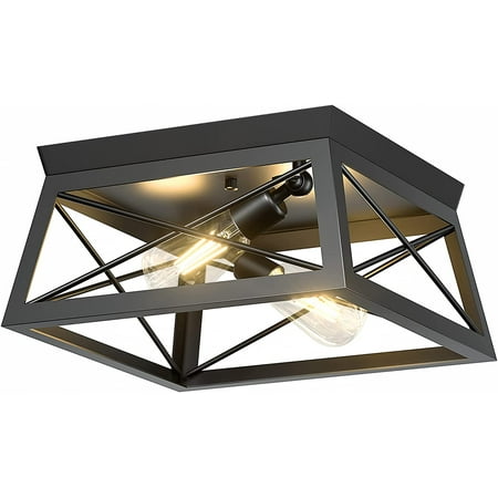 

2 Light Industrial Semi Flush Mount Ceiling Light Rustic Farmhouse Ceiling Light Fixture for Entryway Kitchen by PYNSSEU