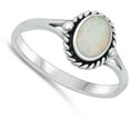 thumbnail image 4 of CHOOSE YOUR COLOR Bali Oval White Simulated Opal Ring .925 Sterling Silver Band CZ Female Size 4, 4 of 4