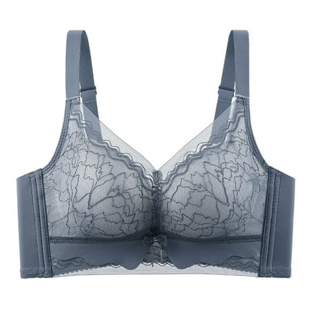 SMihono Women s Full Coverage Minimizer Lace Bra No Underwire Padded Soft Everyday Bras Mesh Embroidery T Shirt Bralette Blue S