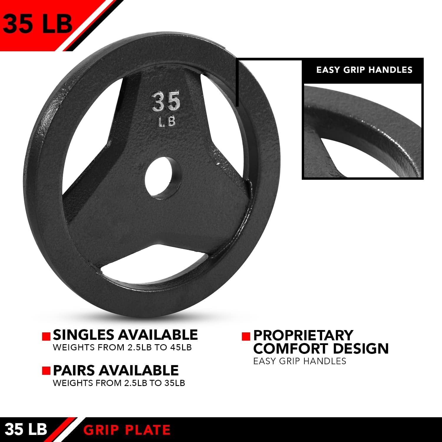 JFIT Cast Iron Olympic 2-Inch Grip Plate for Barbell, 35 Pound Set of 2 Plates Iron Grip Plates for Weightlifting, Crossfit - 2” Weight Plate for Bodybuilding