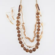 Elsie & Zoey Bexley Multi Row Toffee Wood and Shell 30" Necklace