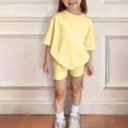thumbnail image 6 of GiLiling Girls Short Sets Two Piece Outfits Summer Short Sleeve Soft T-Shirt and Lightweight Slim Shorts Comfy Sweatsuit (Light Yellow, 1-2 Years), 6 of 6