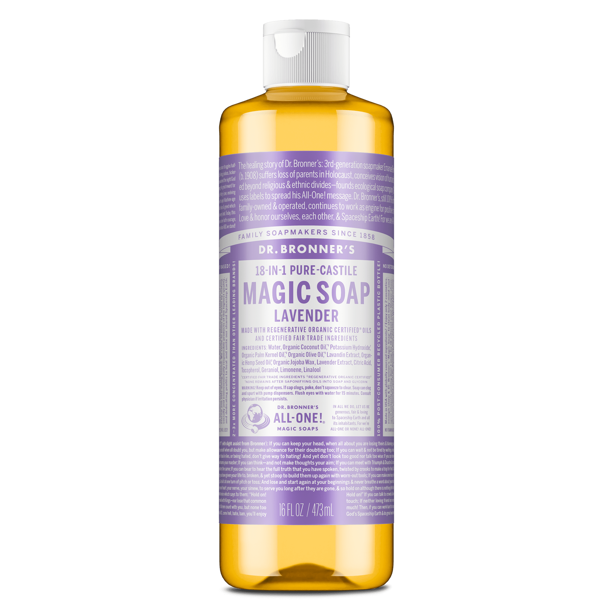 (4 pack) Dr. Bronner's Magic Soap - Lavender - Pure-Castile Liquid Soap - 16 oz – for face, body wash, hands