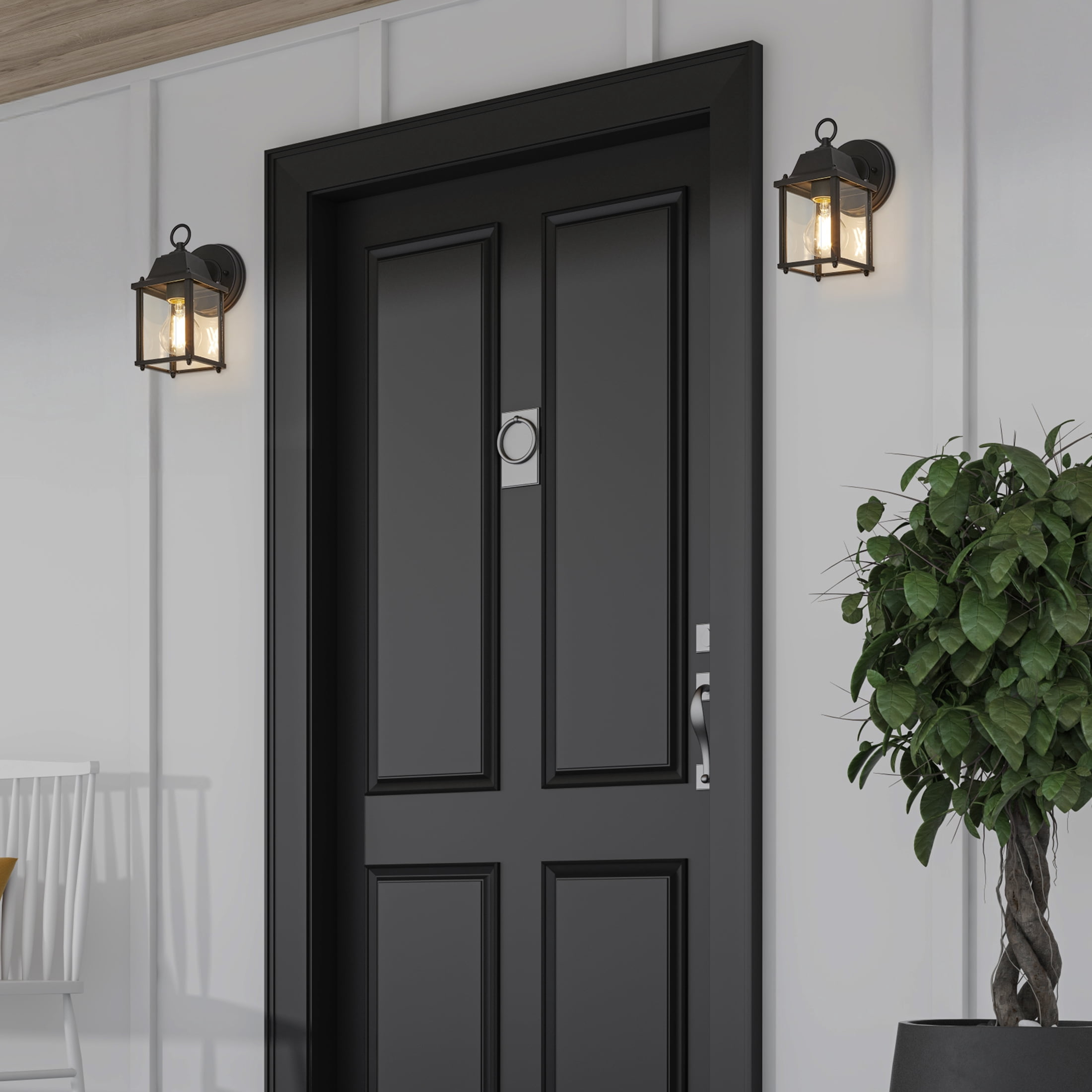 Maxxima Porch Lantern Outdoor Wall Light, Black w/ Clear Glass, Exterior Sconce Light, E26 Socket, Bulb Not Included