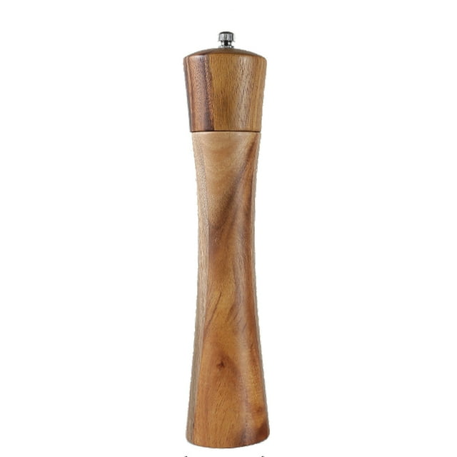 Molinillo de pimienta manual de cintura pequeña de madera de acacia núcleo de cerámica - Molinillo de pimienta de madera de acacia 10 pulgadas (bolsa de PP) Vhermosa