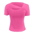 thumbnail image 5 of FUYUDY Women Tshirts Summer Asymmetrical Hem Fitted Short Sleeve T-Shirt Casual Basic Tee Tops For Daily Wear Cozy Female Solid Color Dailywear, 5 of 6
