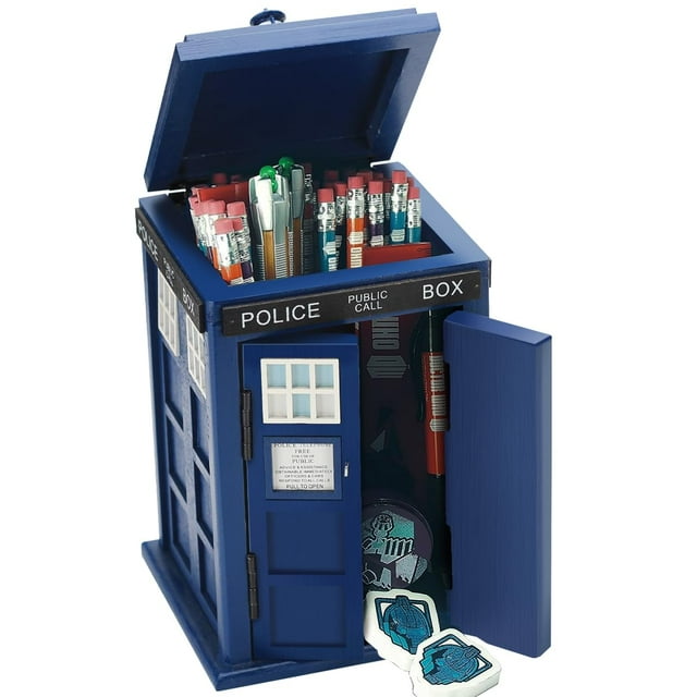 CEDAR ALPHA Tardis de madera Tardis para galletas, cobertizo de escritorio, cobertizo de madera, portalápices, contenedor