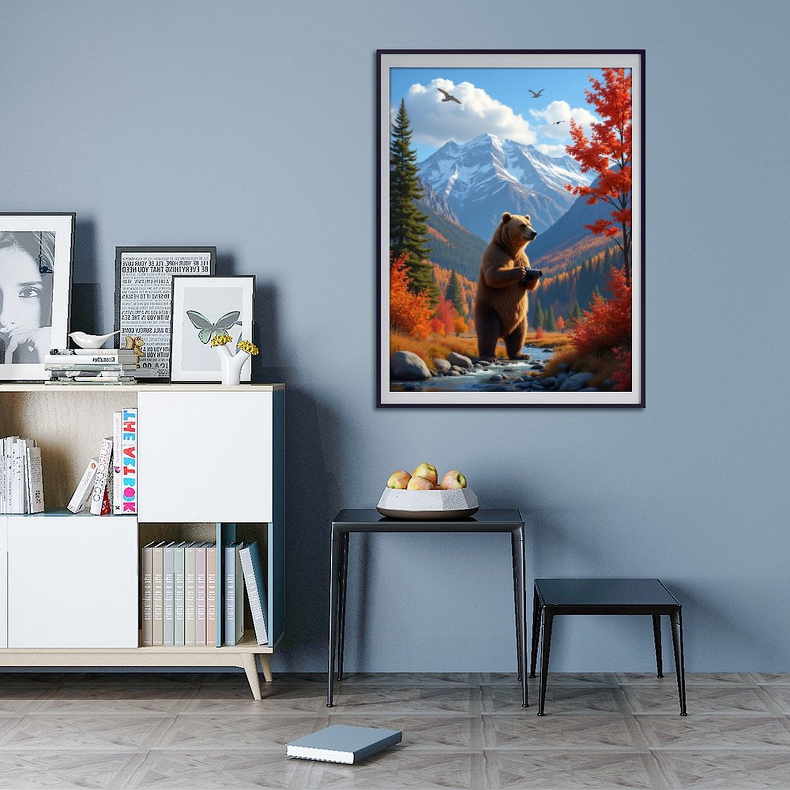 Diamond Art Kit for Adults, Bear Photographer Scenic Autumn Mountain Diamond Painting for Adults Beginners, 5D DIY Diamond Art Painting Kits, Colorful Diamond Painting Craft for Home Decor 12x16