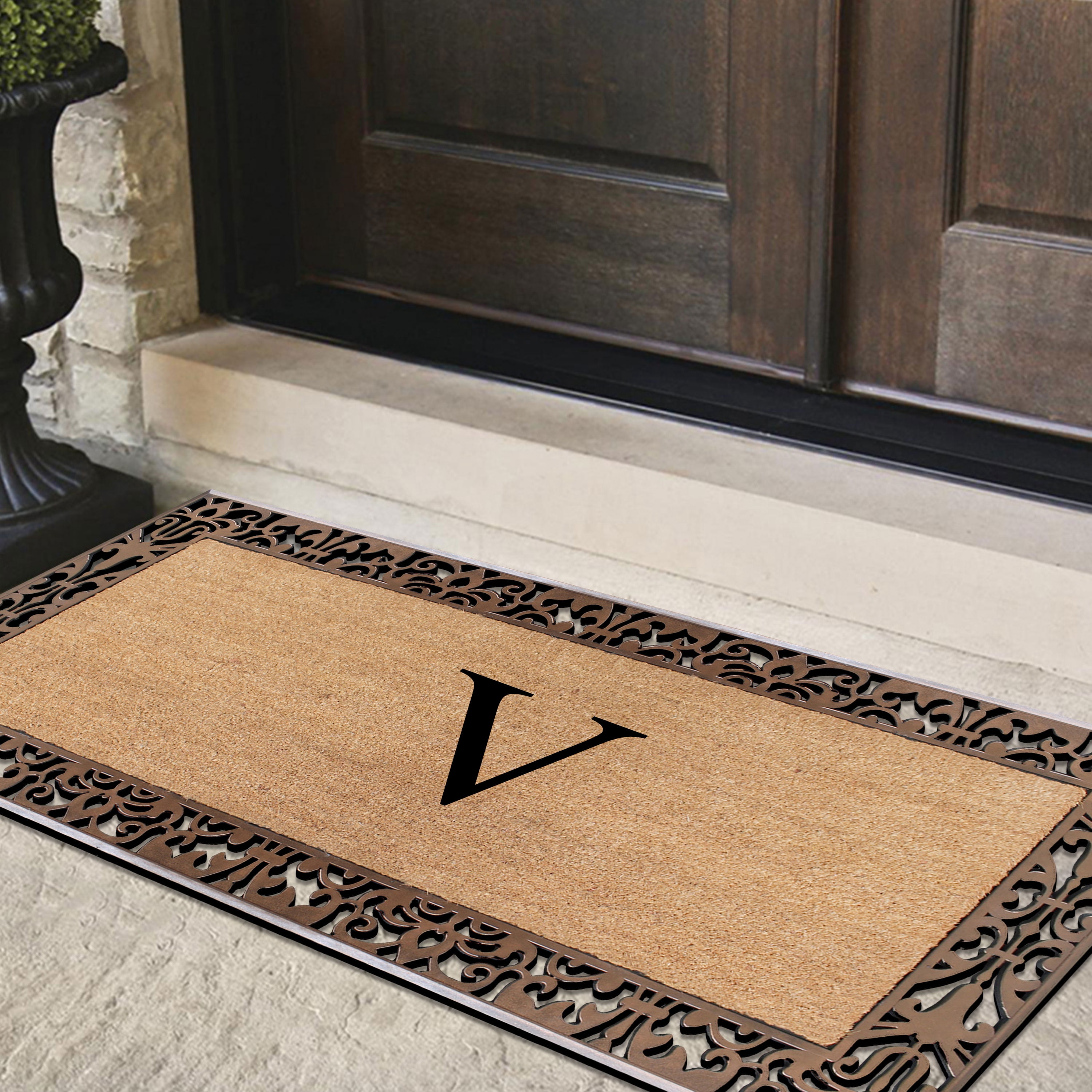 A1HC Natural Coir and Rubber Paisley Monogrammed Doormat, 30"x60", Heavy Duty Outdoor Front Door Mat, Durable Easy-Clean Bronze Rug