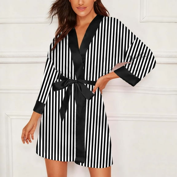 uublik Short Robe for Women Long Sleeves Loungewear Dress Soft Sleepwear Housecoat Nightgown Bathrobe Black