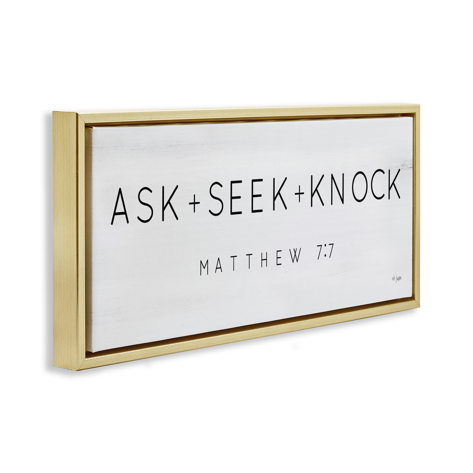 Stupell Industries Ask Seek Knock Minimal Scripture Religious Painting Gold Floater Framed Canvas Art Print Wall Art, 31 x 14
