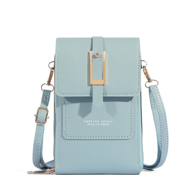 Bolsa de hombro cruzado de cuero sintético para mujeres de color azul cielo, bolso de mano con ranuras para tarjetas de crédito