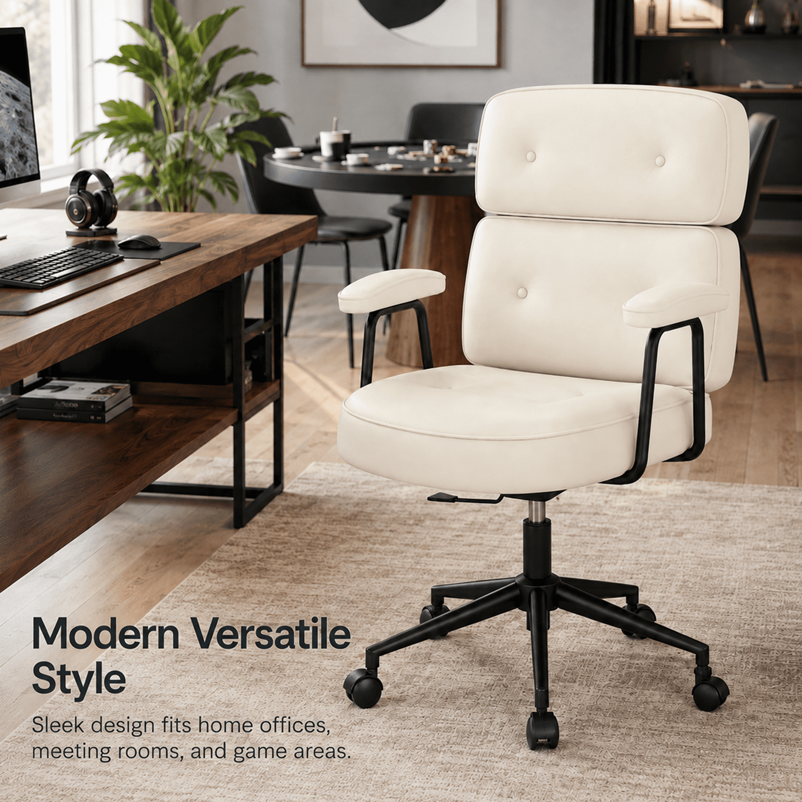 Alvantor Ergonomic Office Chair, PU Leather Computer Chair Lumbar Support, Adjustable Height, Rolling Swivel, Executive Task, Padded Armrests for Vanity, Study