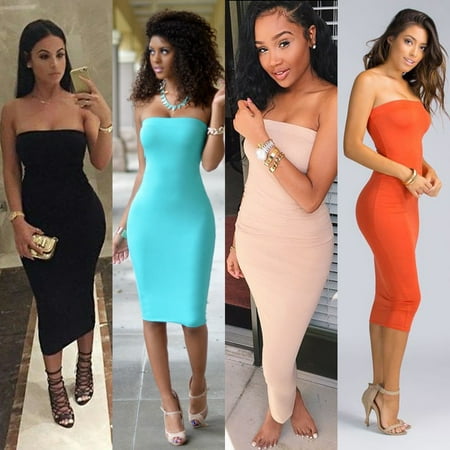 Strapless Cocktail Dress Fashion Women Bandage Bodycon Strapless Sleeveless Evening Sexy Party Cocktail Midi Dress ()